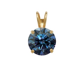 14k Gold Blue Moissanite Pendant 0.25ct - 2.75ct D VVS1 Diamond Brilliant Round Solitaire 14K Yellow Gold, White Gold Charm GIA certified