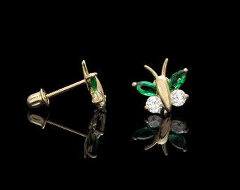 14K Yellow Gold Butterfly Earrings 0.4ct Marquise Gemstone Created Diamond