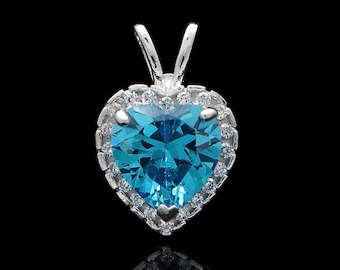0.83CT Halo Created Diamond & Topaz Heart Pendant Solid 14k White Yellow Gold Charm