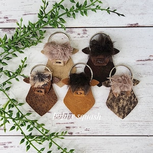Highland Cow Keychain Vol. 2: Genuine Leather Cattle Key Fob, Handbag Charm