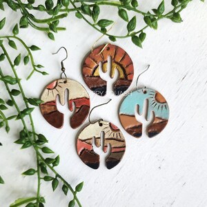 Hand Tooled Leather Cactus Earrings: Choice of Desert Sky Jewelry