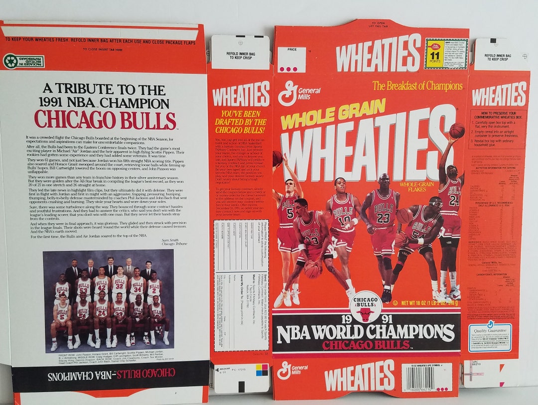 1991 Chicago Bulls World Champs Flat Wheaties Cereal Box, Michael