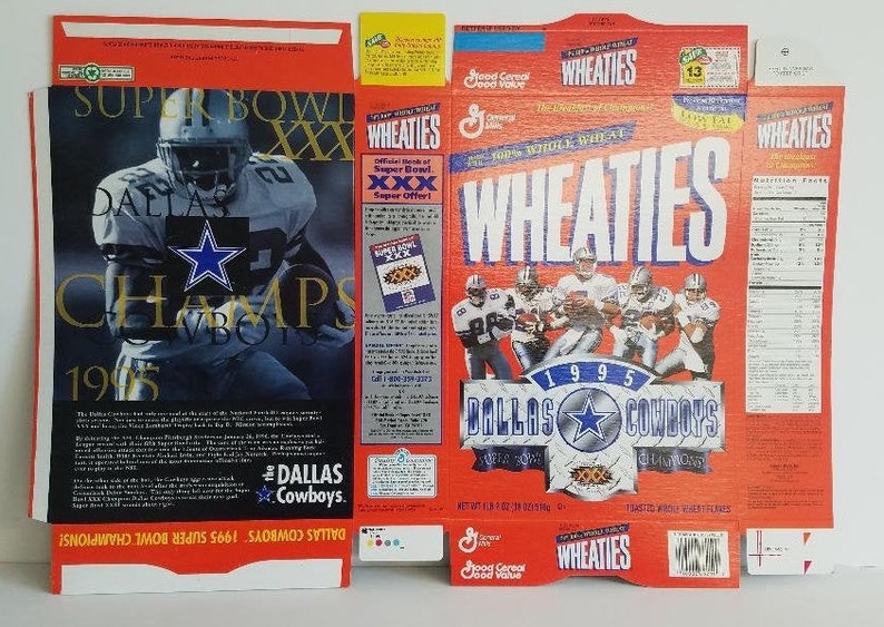 Dallas Cowboys 1995 Super Bowl Champions Flat Wheaties Cereal Box Etsy