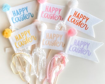 Happy Easter Pennant Flag, Retro, Whimsical, Bunny, Eggs, He is Risen, Basket fillers