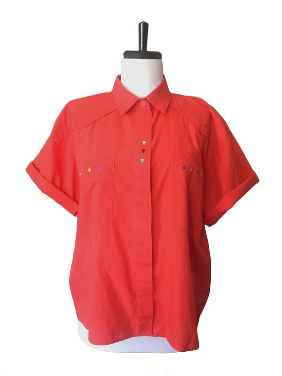 80s Red Embroidered Southwestern Shirt — Medium