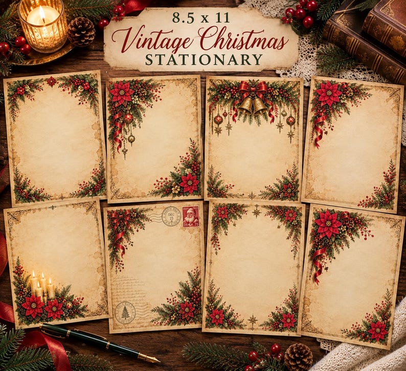 Vintage Christmas Stationary Printables, 8 Holiday Writing Paper ...