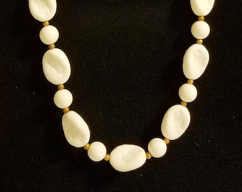 White and Gold Beaded Necklace