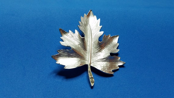 Silver Tone and Rhinestone Leaf Brooch - image 1