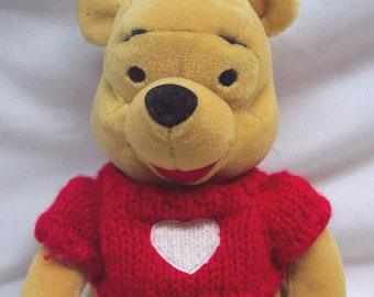 Walt Disney Store Winnie the Pooh In Red Heart Sweater 7"  Bean Bag Stuffed Animal Toy 1990's Valentine's Day Love