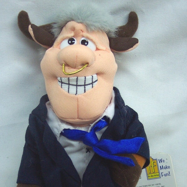 Vintage 1998 Infamous Meanies BILL BULL CLINTON 8" Bean Bag Stuffed Animal Toy New 1990's Idea Factory