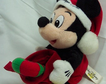 Vintage 1999 Walt Disney Store World MICKEY MOUSE as Santa Claus Christmas 9" Bean Bag Stuffed Animal Toy 1990's