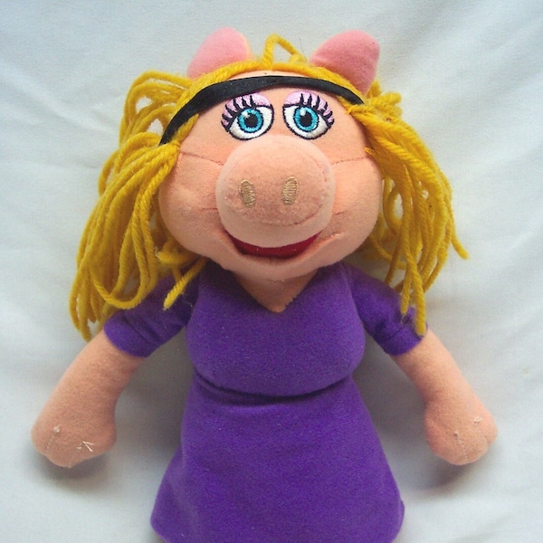 Vintage Jim Henson The Muppets MISS PIGGY in Purple Dress 11" Plush Stuffed Animal Toy AVON