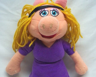 Vintage Jim Henson The Muppets MISS PIGGY in Purple Dress 11" Plush Stuffed Animal Toy AVON