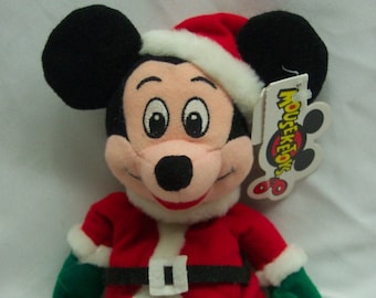 Walt Disney Store Walt Disney MICKEY MOUSE as Santa Claus Christmas 9" Bean Bag Stuffed Animal Toy NEW 1990's