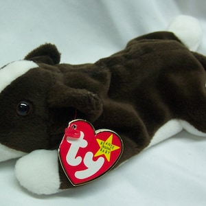 Vintage TY Beanie Baby BRUNO The Bull Terrier Dog 8&quot; Bean Bag Stuffed Toy 1997 Babies 1990&#39;s NEW