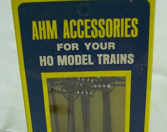 Vintage AHM Ho Scale Train Accessories 12 TELEPHONE POLES Pole With Box #5610