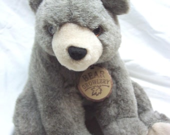 Vintage 1990 Hallmark Heartline BEAR GROWLERY Gray Bear 9" Plush Stuffed Animal Toy 1990's