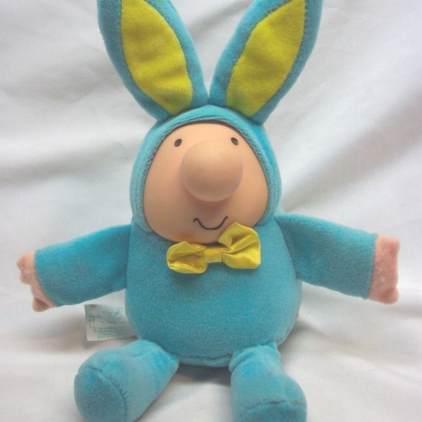 Vintage 1988 American Greetings ZIGGY Blue and Yellow EASTER BUNNY Costume 6" Plush Stuffed Animal Toy 1980's 80's