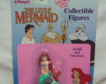 Vintage 1990's TYCO Walt Disney The Little Mermaid ARIEL and SEBASTIAN Crab Plastic Toy Figure New