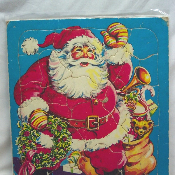 Antique 1950 SANTA CLAUS Christmas The Saalfield Pub Co. Frame Tray PUZZLE Holiday 1950's Vintage