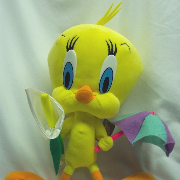 Vintage WB Looney Tunes Springtime TWEETY BIRD 14" Plush Stuffed Animal Toy Flowers 2002