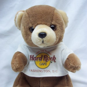 Vintage Hard Rock Cafe WASHINGTON D.C. Brown TEDDY BEAR 8&quot;  Plush Stuffed Animal Toy