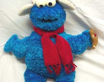 Vintage GUND Sesame Street Nice Soft Holiday COOKIE MONSTER 18" Plush Stuffed Animal Toy Jim Henson Christmas