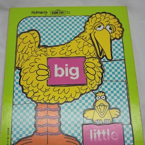 Vintage 1973 SESAME STREET Big Bird and Little Bird Wooden Frame Tray Puzzle The Muppets 1970's Jim Henson 13 Pieces