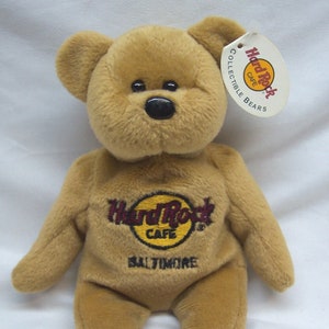 Vintage Hard Rock Cafe BALTIMORE Isaac Beara Teddy Bear 8&quot;  Bean Bag Stuffed Animal Toy NEW 1990&#39;s