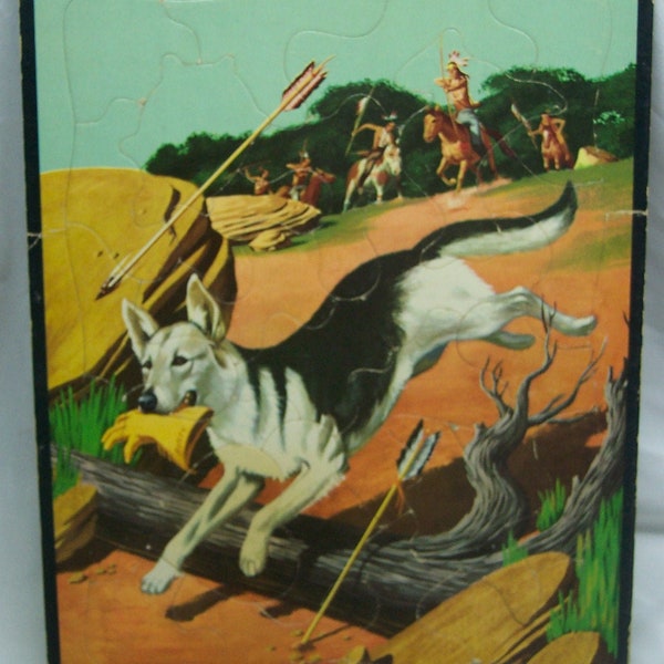 ANTIQUE Vintage 1956 Walt Disney Rin Tin Tin Dog Whitman Frame Tray PUZZLE 4428 Cowboys Indians