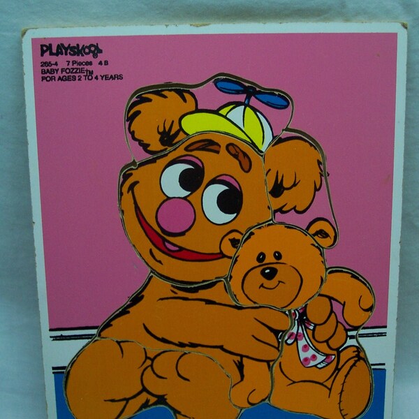 Vintage Playskool The Muppet Babies BABY FOZZIE w / Bear Wooden Frame Tray Puzzle 264-4 Muppets 1980's Teddy Bear