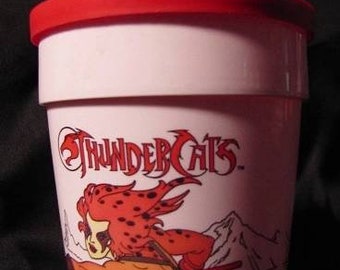 Vintage 1986 THUNDERCATS CHEETARA TYGRA Plastic Collector's Kids Cup w/ Lid 1980's