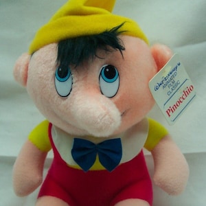 Vintage Walt Disney PINOCCHIO Boy 7&quot; Plush Stuffed Animal Toy 1980&#39;s NEW with tag
