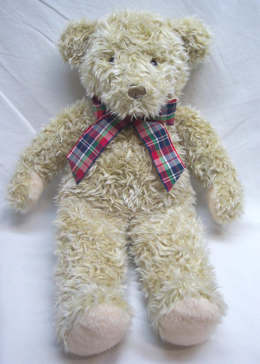Vintage 1990 WUZZY FUZZY Tan Teddy Bear With Red Bow 13" Plush Stuffed ...