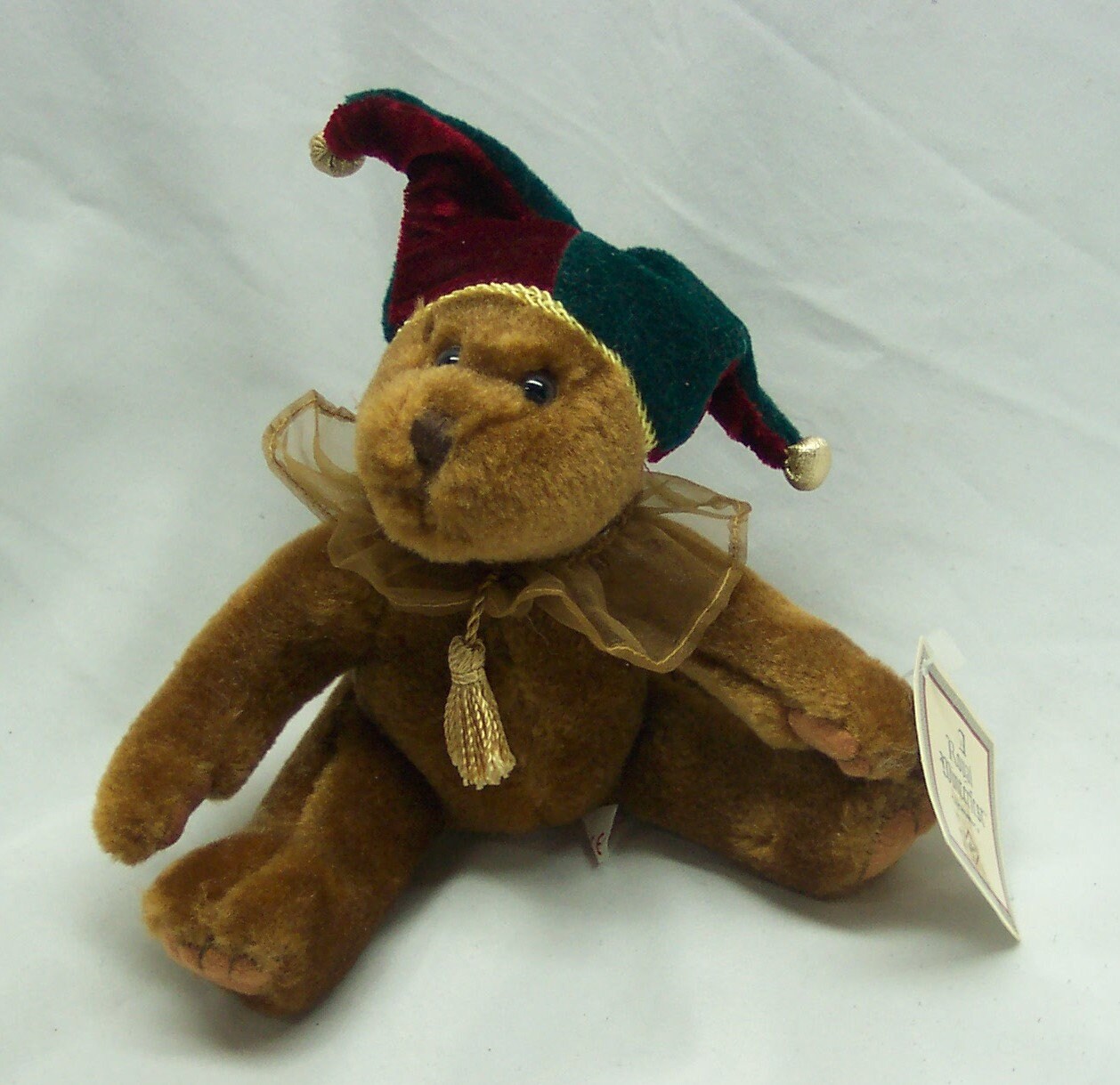 RARE Robert Raikes Jester Teddy Bear Clown With Mini Bear White Wooden