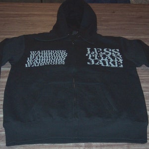 Vintage LESS THAN JAKE Warriors Hoodie Hooded Zipperdown Sweatshirt Mens Large Punk Ska Band New