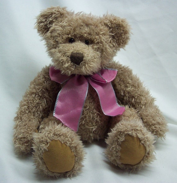 Vintage 1990 s Russ HARLINGTON Sitting TEDDY BEAR With Pink Bow 7 Plush Stuffed Animal Toy Etsy Finland