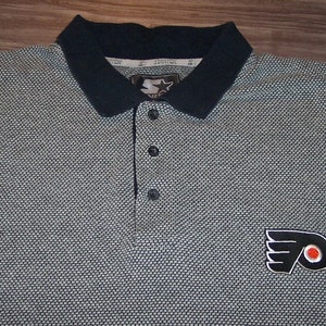 Vintage Throwback PHILADELPHIA FLYERS NHL Hockey Polo Dress T-shirt Mens Large Starter