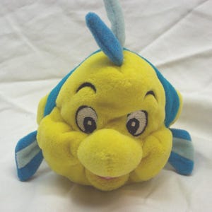 Vintage Walt Disney Store The Little Mermaid FLOUNDER 6&quot; Bean Bag Stuffed Animal Toy 1990&#39;s