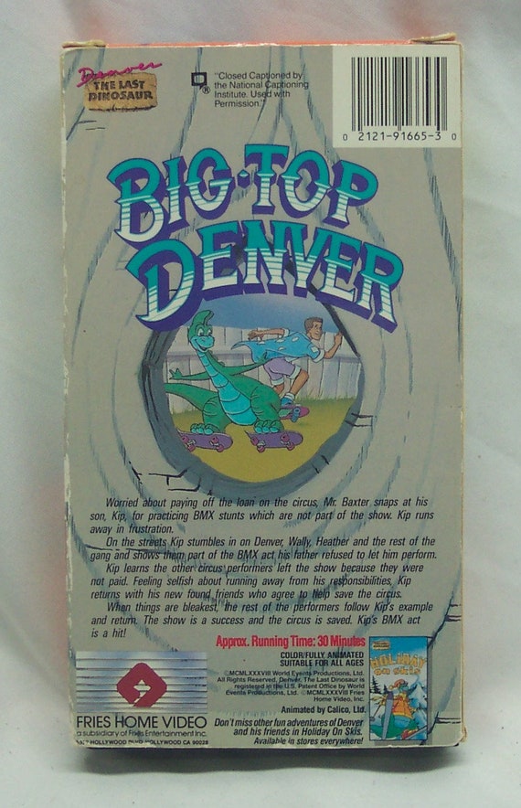 Vintage 1988 Denver the Last Dinosaur BIG TOP DENVER Cartoon Vhs