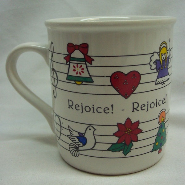 Vintage 1984 Joy To The World Rejoice CHRISTMAS Coffee MUG Hallmark Mugs Holiday Angels