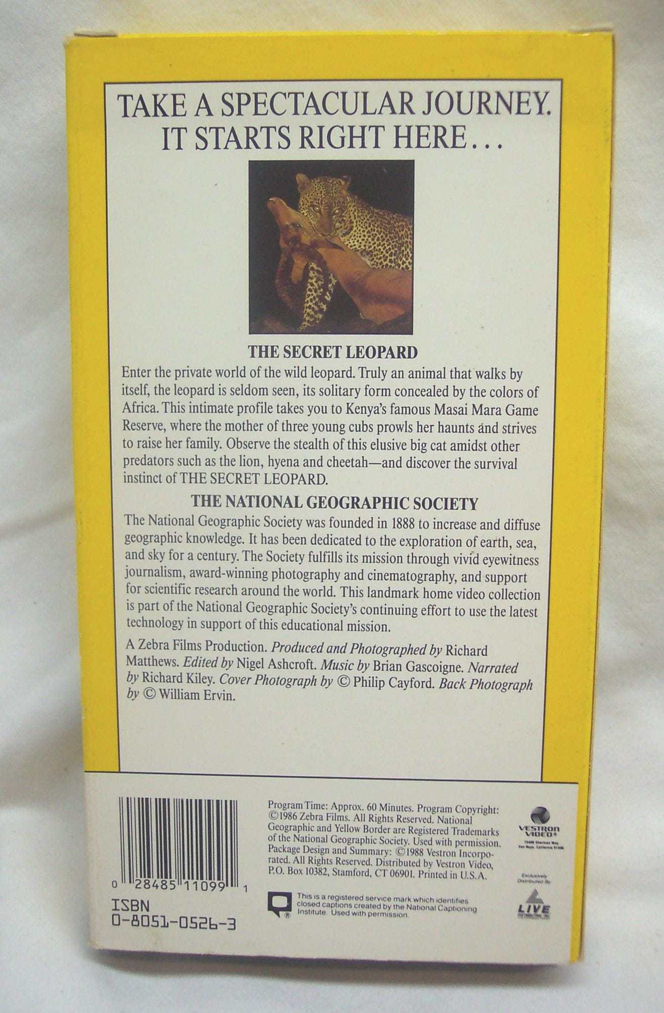 Vintage 1996 NATIONAL GEOGRAPHIC the Secret Leopard Vhs Video