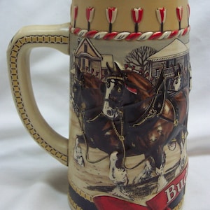 Vintage 1986 BUDWEISER Series B Clydesdale Horse BEER STEIN Christmas Holiday Anheuser-Busch