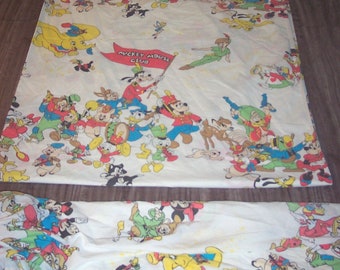 Vintage Walt Disney MICKEY MOUSE CLUB Twin Size Children's Bed Sheet Set Fabric 1970's Peter Pan Bambi Goofy Jiminy Cricket Dumbo Brer