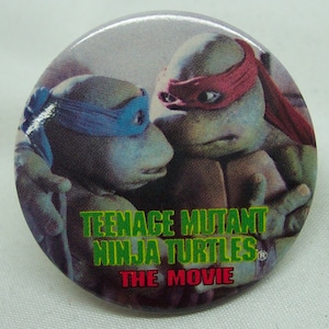 Vintage 1990 Teenage Mutant Ninja Turtles The Movie LEONARDO and RAPHAEL 2&quot; Collectible BUTTON Pin Collectible 1980&#39;s