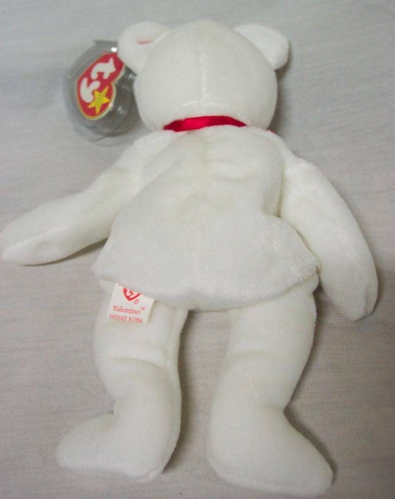Vintage TY 1993 Beanie Babies VALENTINO White Teddy Bear Bean Bag