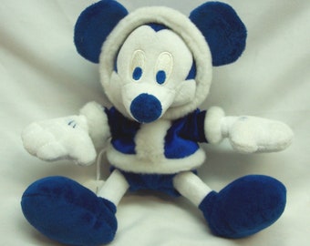 Vintage Walt Disney Store Blue & White WINTER MICKEY MOUSE 7" Plush Stuffed Animal Toy Holiday Christmas
