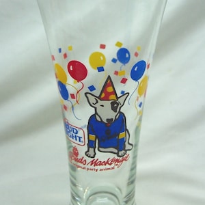 Vintage 1987 SPUDS MACKENZIE Bud Light Beer 7&quot; Collector&#39;s Glass Cup 1980&#39;s Anheuser Busch