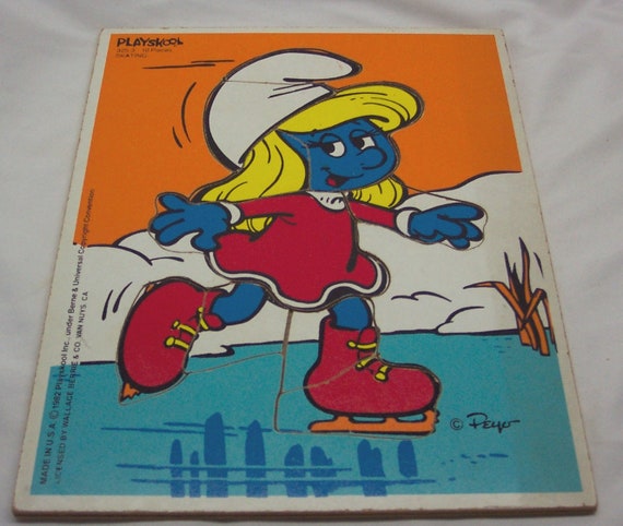 Vintage 1982 Playskool Smurfs SMURFETTE Smurf Skating Wooden - Etsy