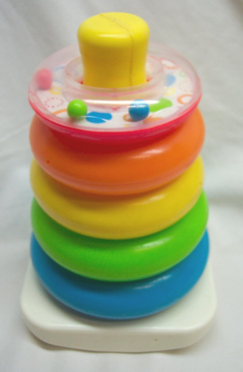Vintage Fisher Price Plastic Rainbow ROCK A STACK 5 Ring Stacking ...
